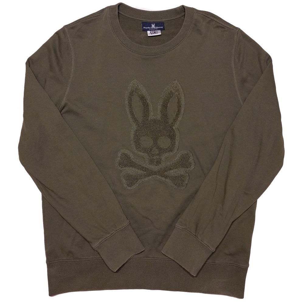 PSYCHO BUNNY Crewneck Long Sleeve Sweatshirt‎ Olive Green Medium M